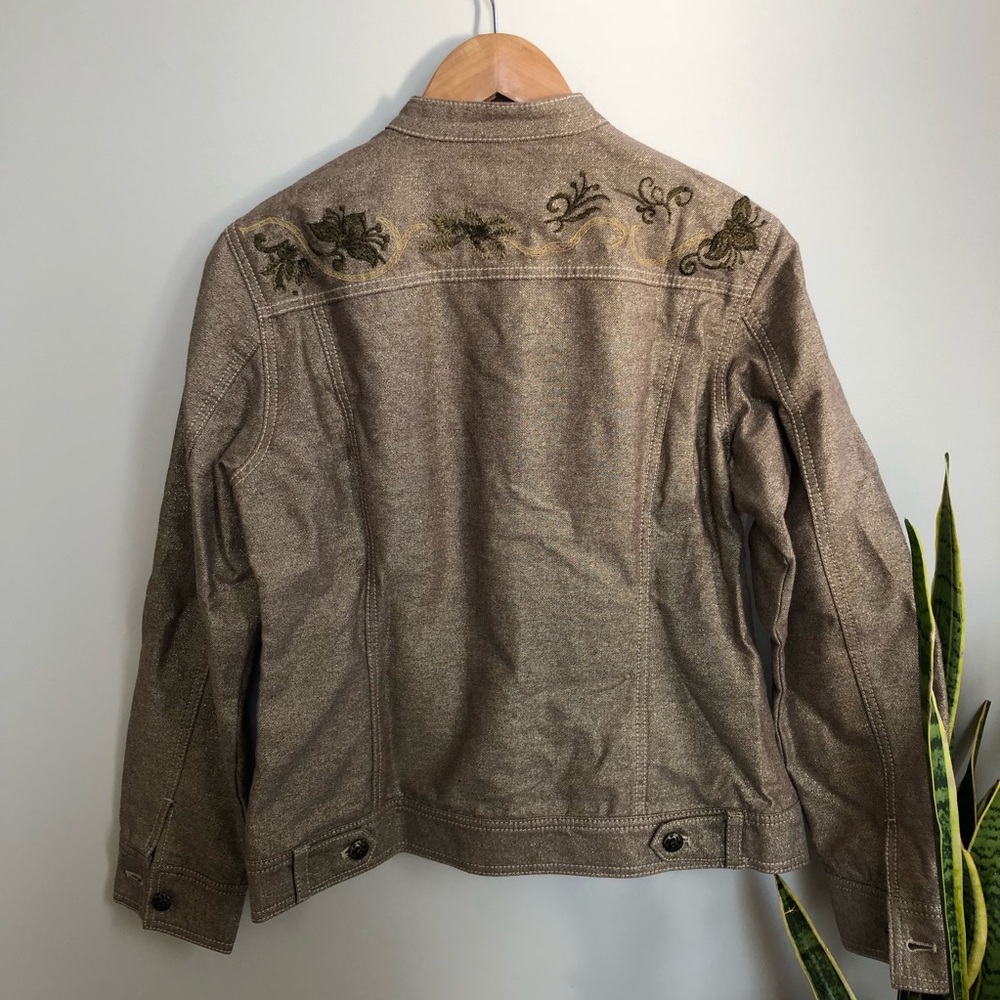 Chico's Sparkle Jacket Brown Embroidered Stitched - Picture 6 of 8